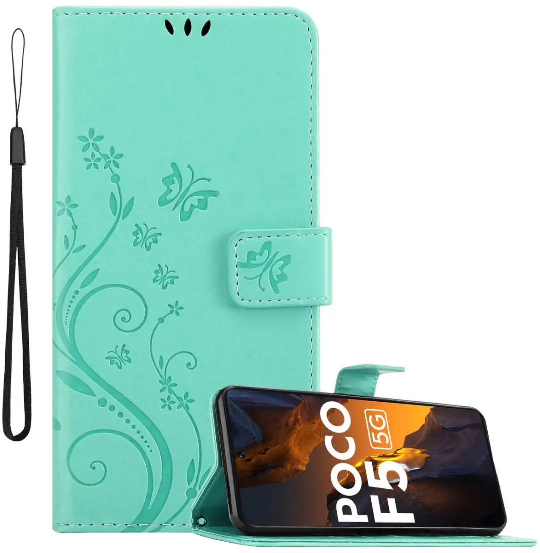 Cadorabo Hoesje geschikt voor Xiaomi Poco F5 in BLOEMEN TURKOOIS