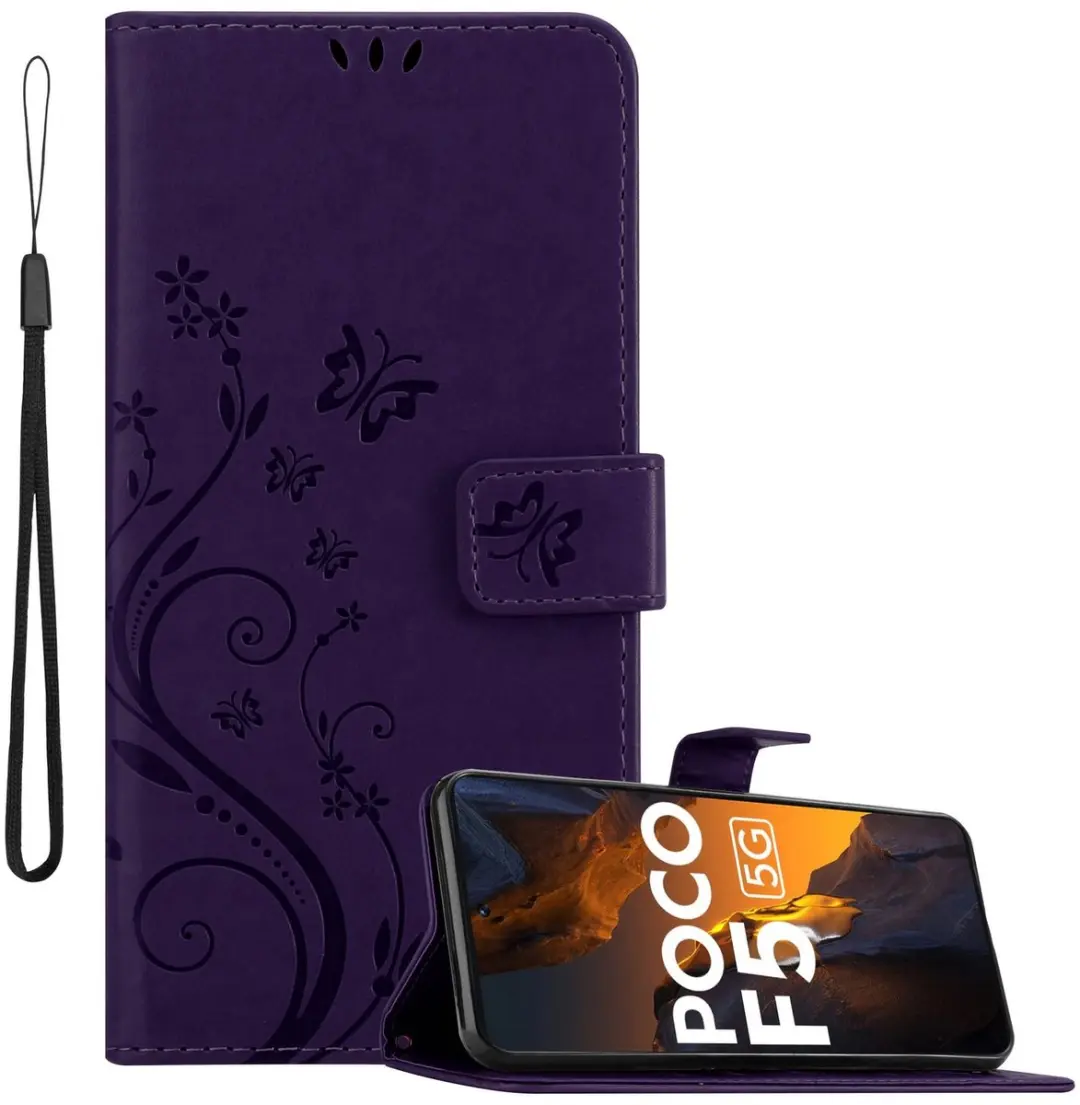 Cadorabo Hoesje geschikt voor Xiaomi Poco F5 in BLOEMEN DONKER PAARS