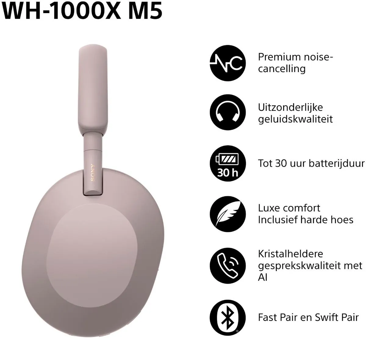 Sony WH-1000XM5 Noise Cancelling Koptelefoon - Roze