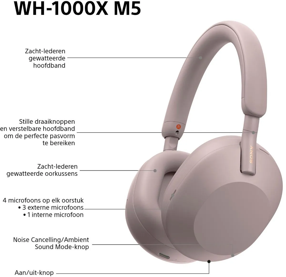 Sony WH-1000XM5 Noise Cancelling Koptelefoon - Roze - afbeelding 6 van 6