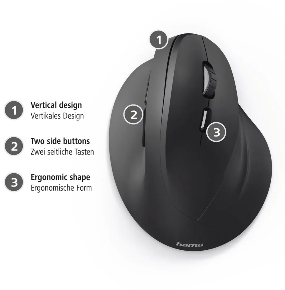Hama EMC-500 Bedrade Ergonomische Muis - 6 Knoppen - Zwart