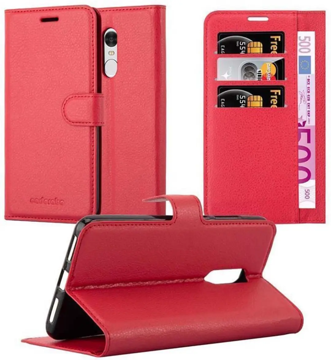 Cadorabo Hoesje geschikt voor Xiaomi RedMi NOTE 4 in KARMIJN ROOD - Beschermhoes met magnetische sluiting, standfunctie en kaartvakje Book Case Cover Etui