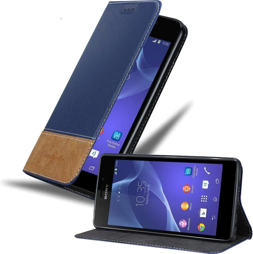 Cadorabo Hoesje geschikt voor Sony Xperia M2 / M2 AQUA in DONKERBLAUW BRUIN