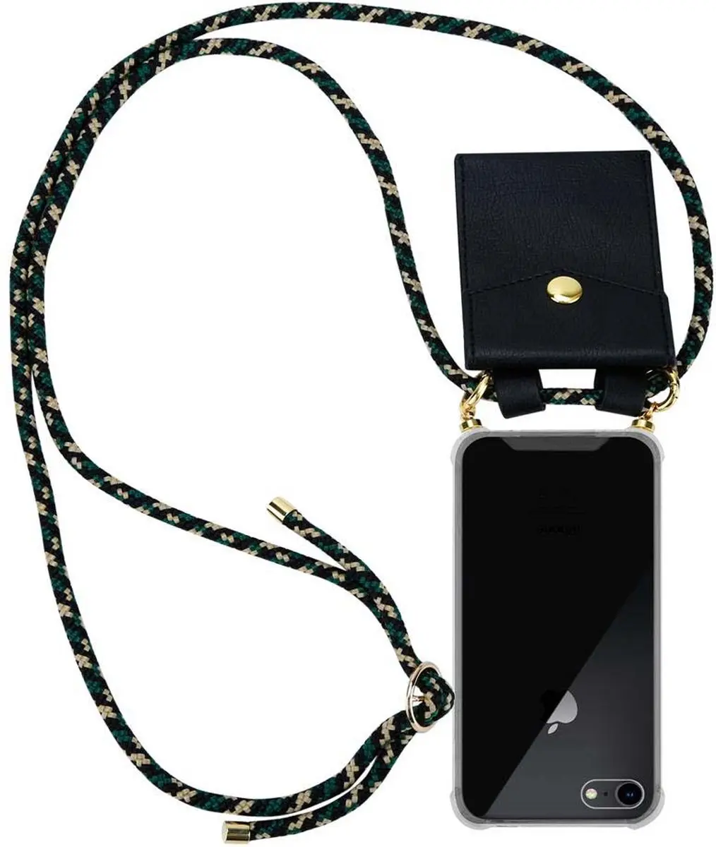 Cadorabo Hoesje geschikt voor Apple iPhone 7 / 7S / 8 / SE 2020 in CAMOUFLAGE - Silicone Mobiele telefoon ketting beschermhoes met gouden ringen, koordriem en afneembare etui