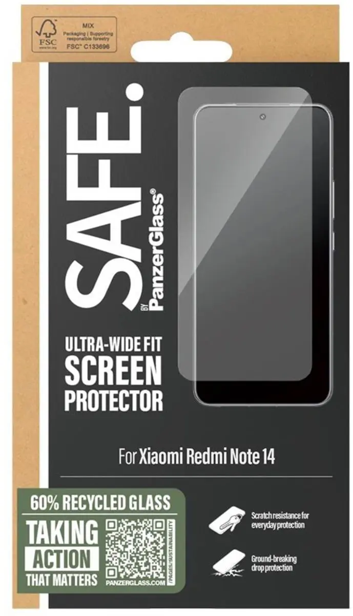 PanzerGlass SAFE Ultra-Wide Fit Screenprotector Xiaomi Redmi Note 14 4G