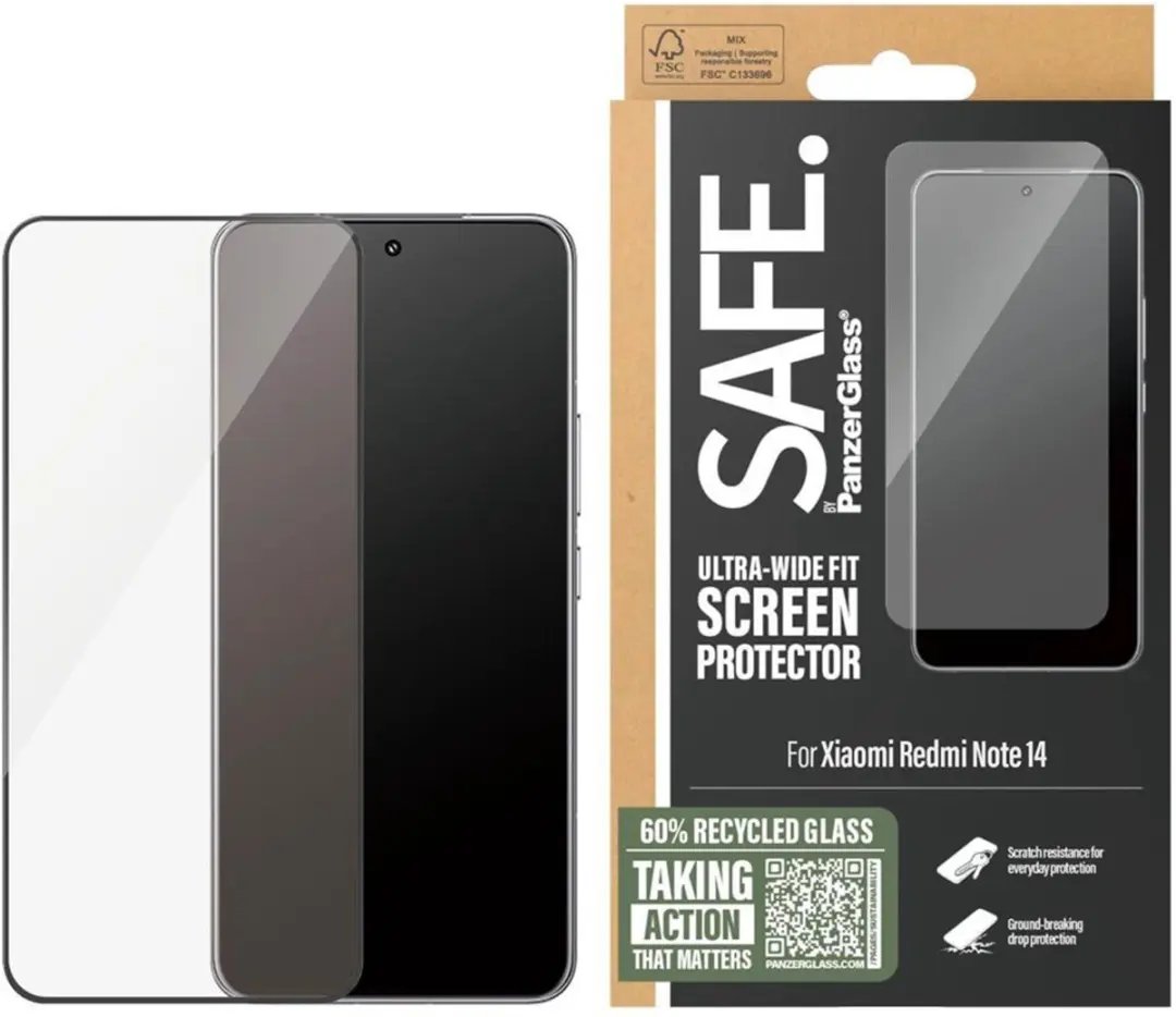 PanzerGlass SAFE Ultra-Wide Fit Screenprotector Xiaomi Redmi Note 14 4G - afbeelding 3 van 5