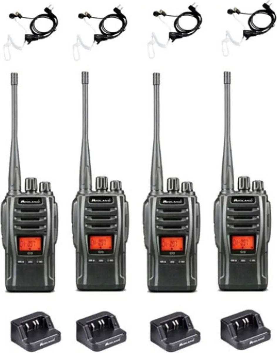 Set van 4 Midland G13 PRO UHF PMR446 / LPD69 robuuste professionele Portofoons m