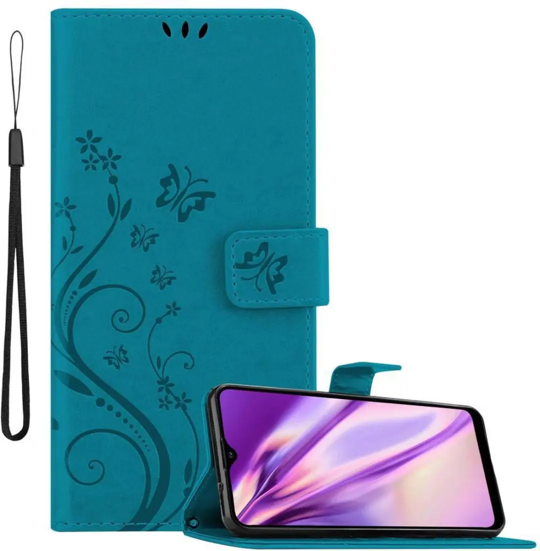Cadorabo Hoesje geschikt voor Samsung Galaxy A20s in BLOEMEN BLAUW