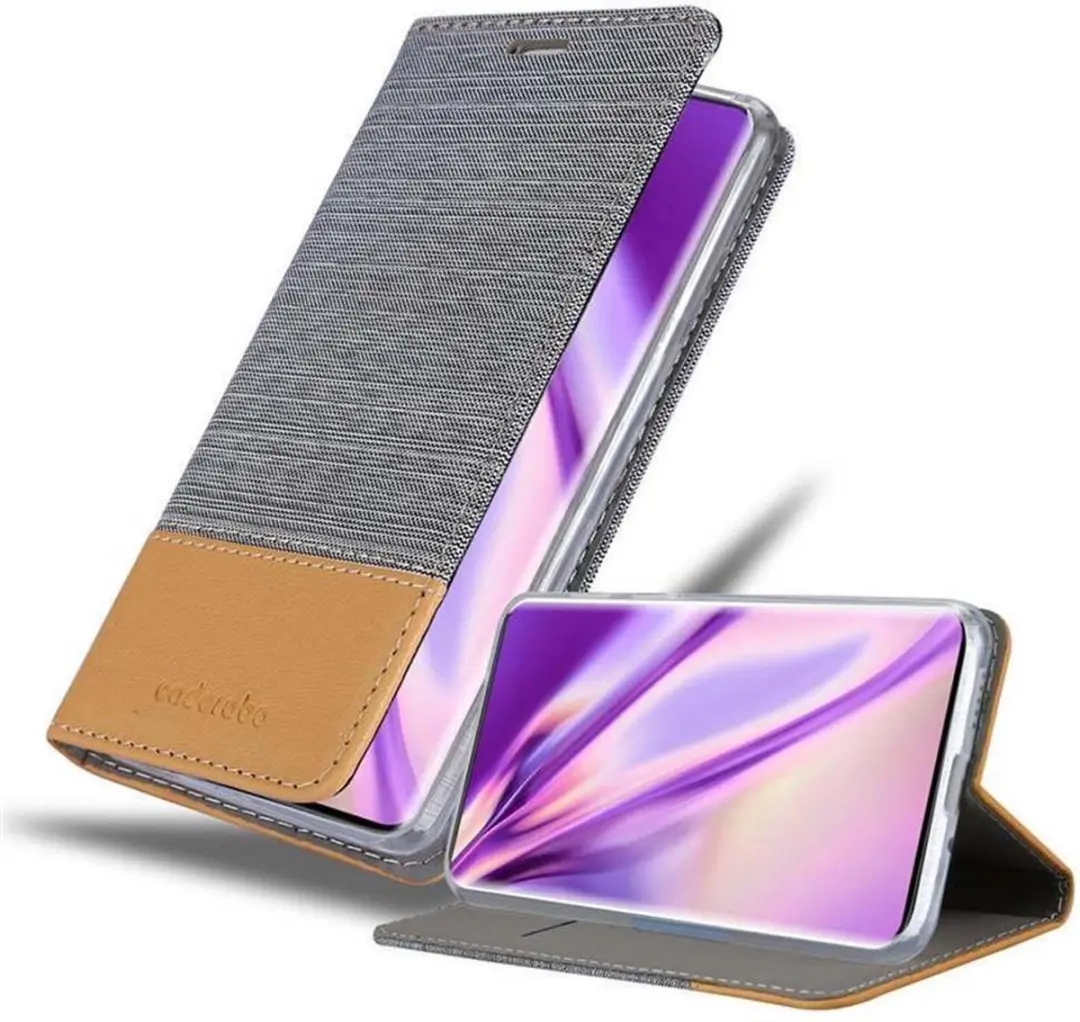 Cadorabo Hoesje geschikt voor OnePlus 7T PRO in LICHTGRIJS BRUIN - Beschermhoes met magnetische sluiting, standfunctie en kaartvakje Book Case Cover Etui