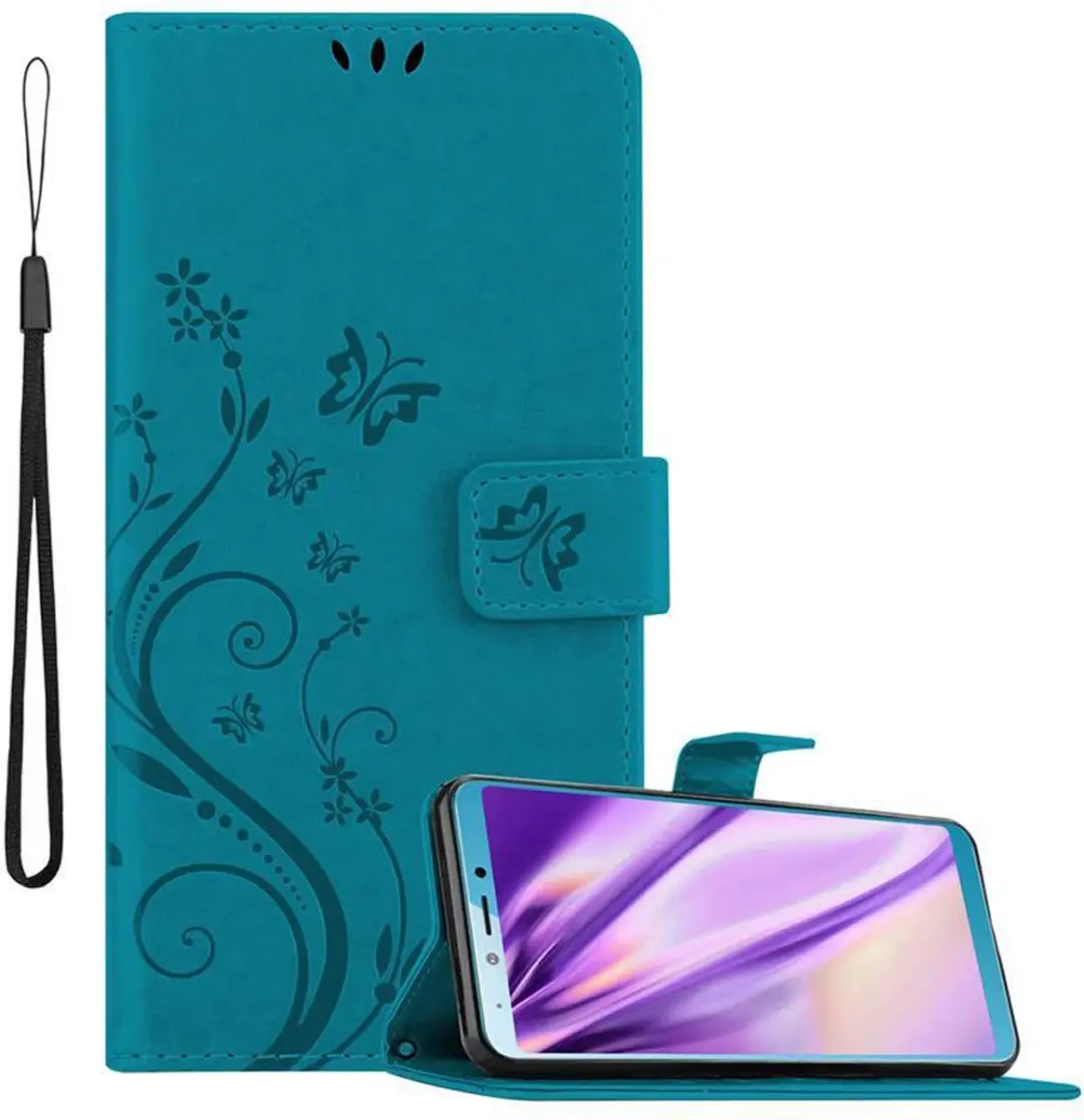 Cadorabo Hoesje geschikt voor Samsung Galaxy A6s in BLOEMEN BLAUW