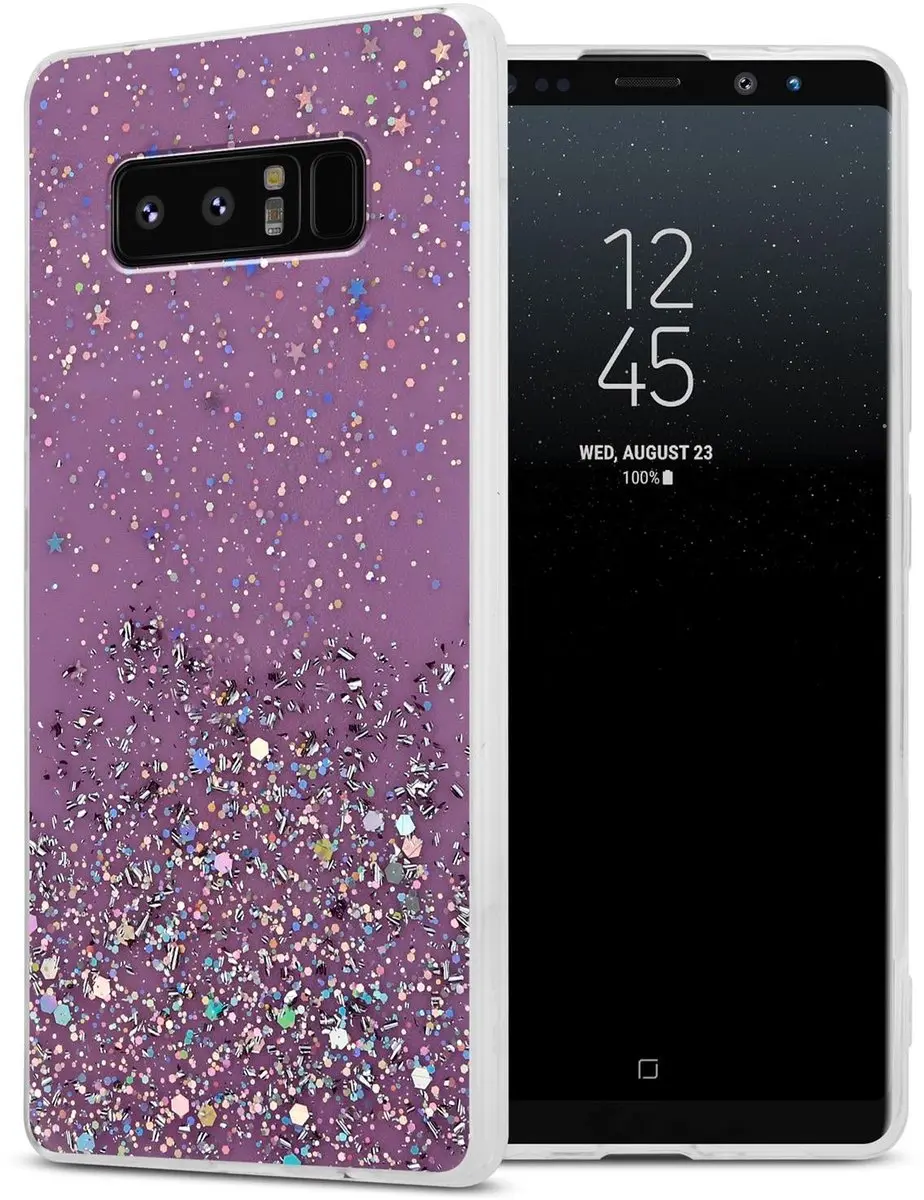 Cadorabo Hoesje geschikt voor Samsung Galaxy NOTE 8 in Paars met Glitter