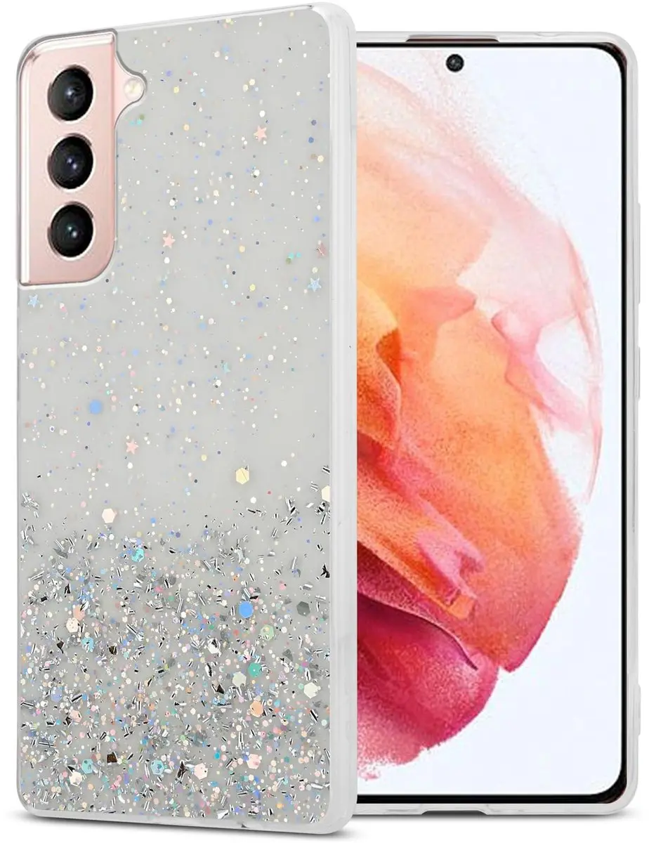 Cadorabo Hoesje geschikt voor Samsung Galaxy S21 5G in Transparant met Glitter