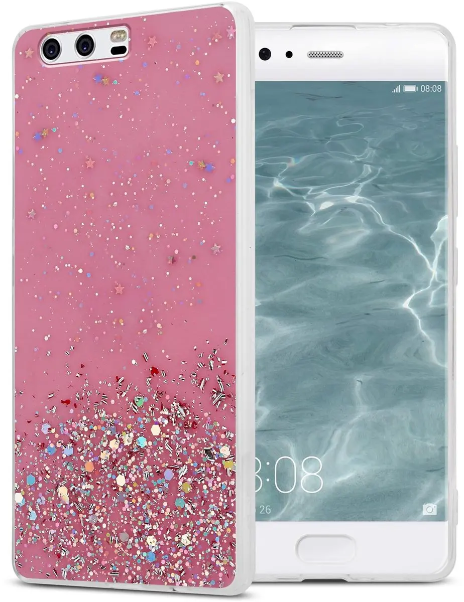 Cadorabo Hoesje geschikt voor Huawei P10 in Roze met Glitter