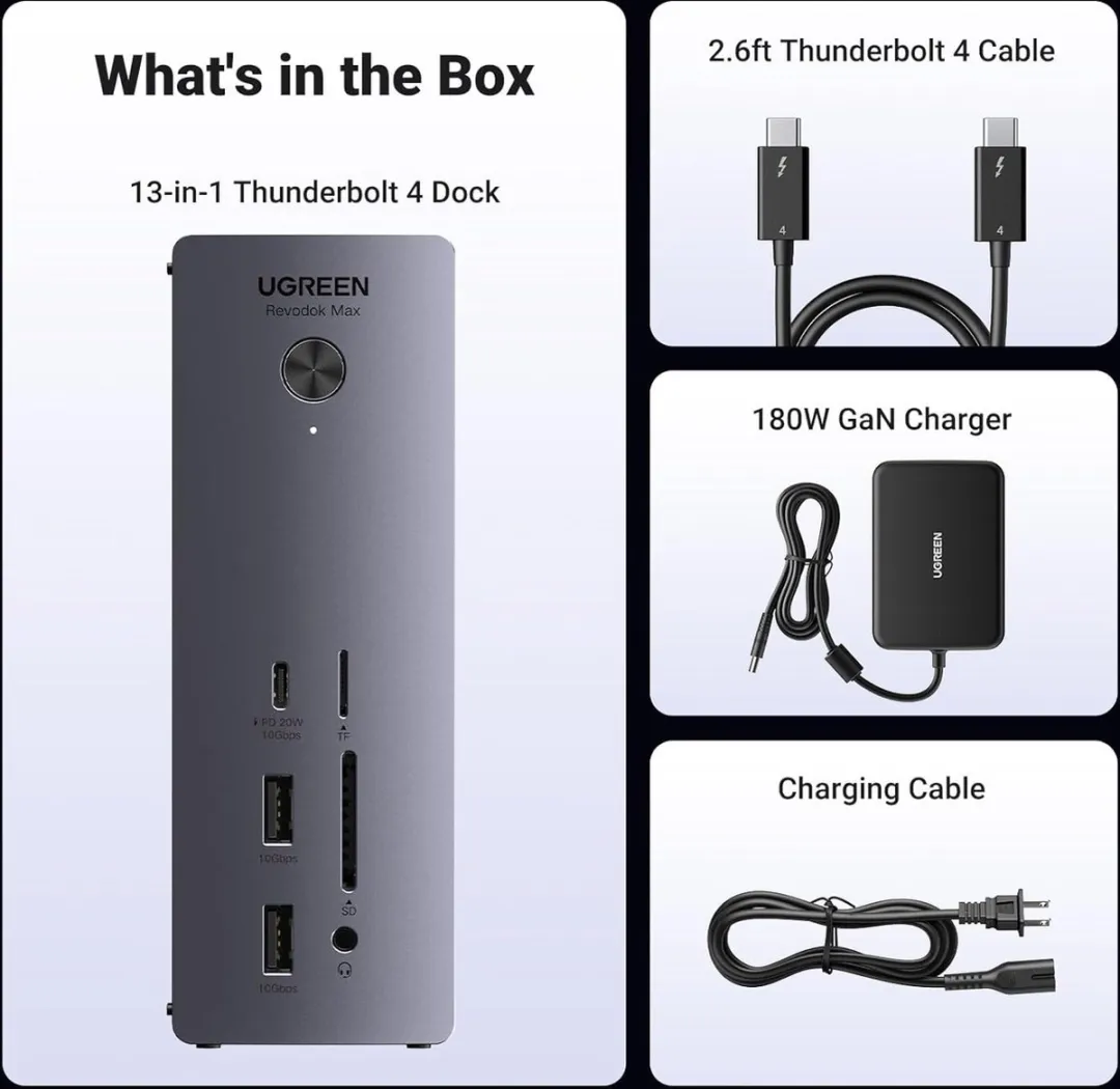 Ugreen U710 Dockingstation - Thunderbolt 4 8K - 4x USB - 2.5G Ethernet - 90W Grijs