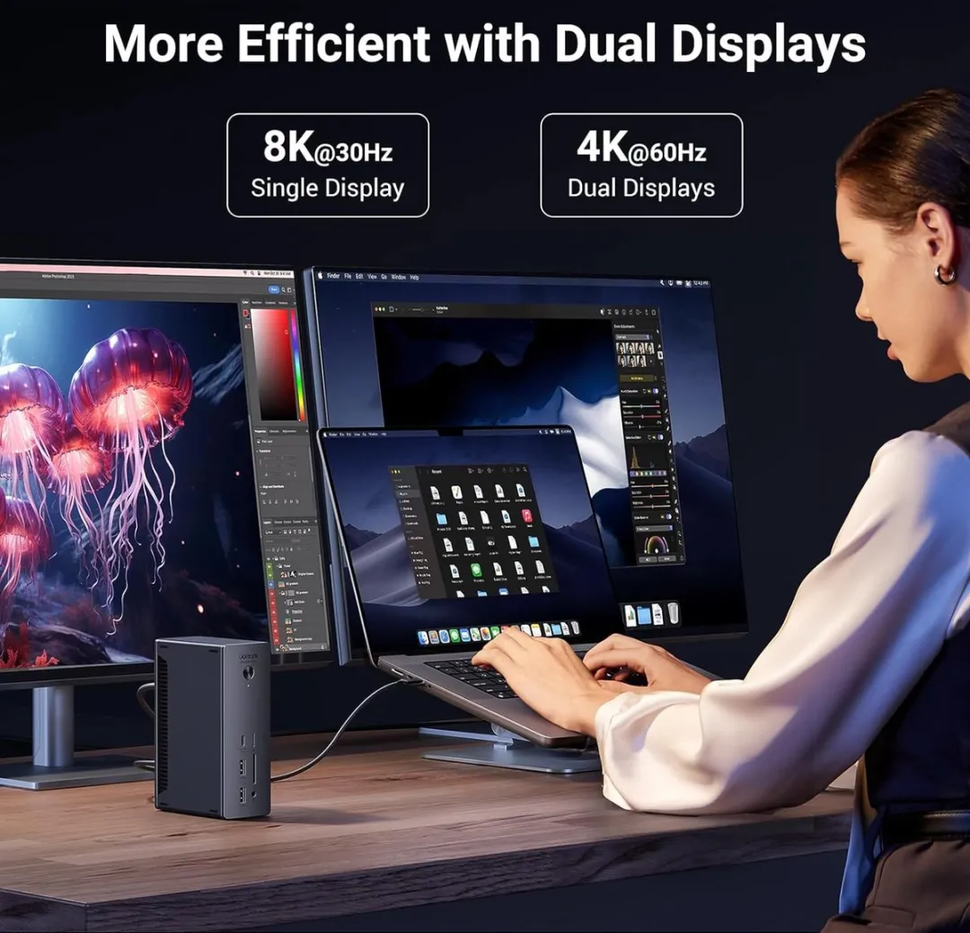 Ugreen U710 Dockingstation - Thunderbolt 4 8K - 4x USB - 2.5G Ethernet - 90W Grijs