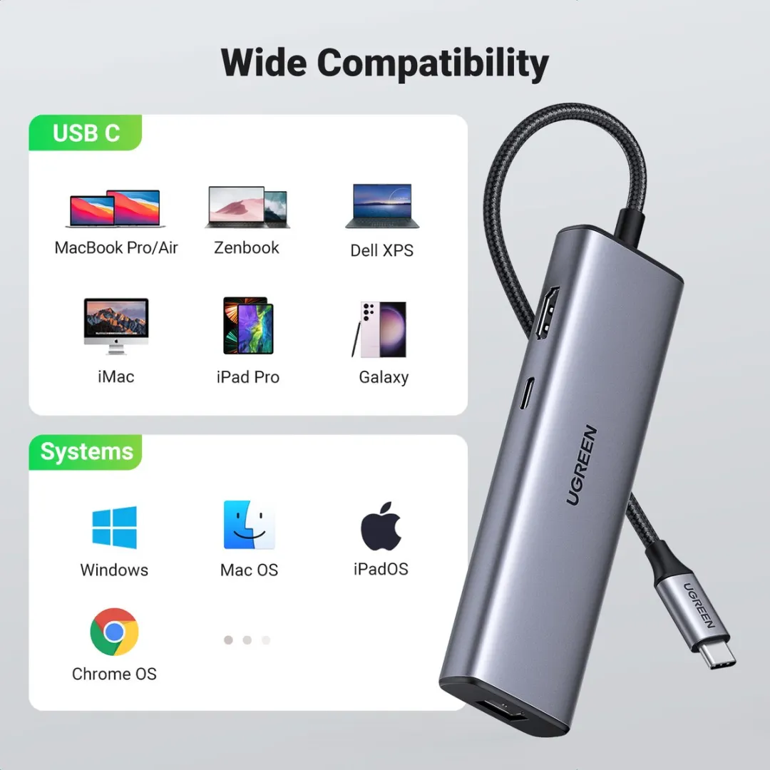 Ugreen 90568 USB-C 7-in-1 Dockstation - 4K HDMI & PD 100W - Zwart