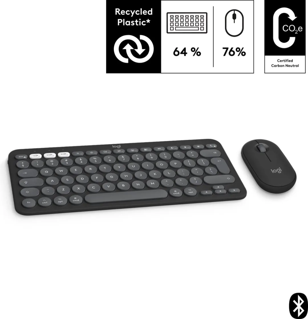 Logitech Pebble 2 Combo Draadloos Toetsenbord & Muis - QWERTY US - Grijs