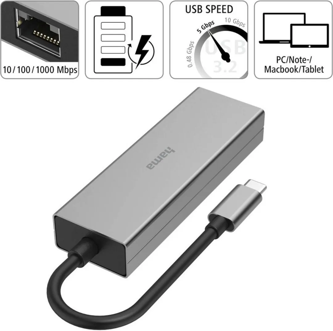 Hama USB-C Multiport Hub 4 Poorten - MPN 00200108 - Grijs