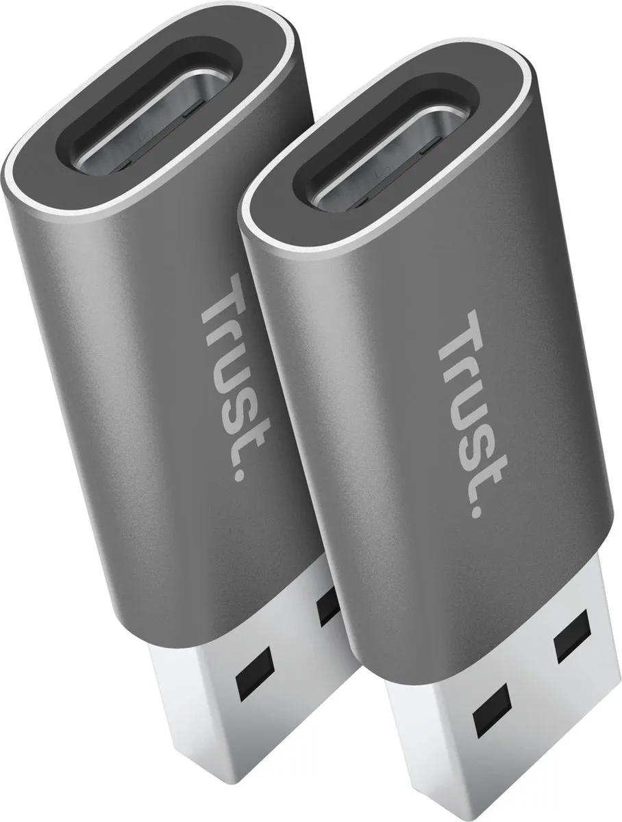 Trust Calyx USB-A naar USB-C Adapter - 2 Stuks - Zilver