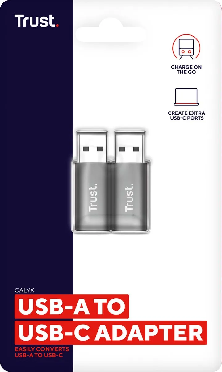 Trust Calyx USB-A naar USB-C Adapter - 2 Stuks - Zilver