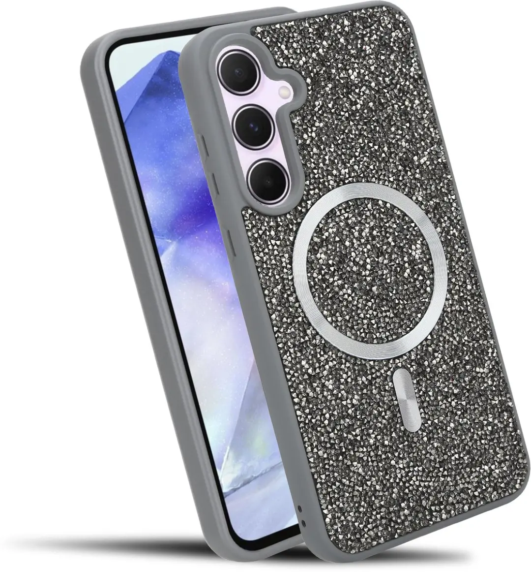 Hoesje geschikt voor Samsung Galaxy A55 5G in Grijs Diamant Glitter Stijl