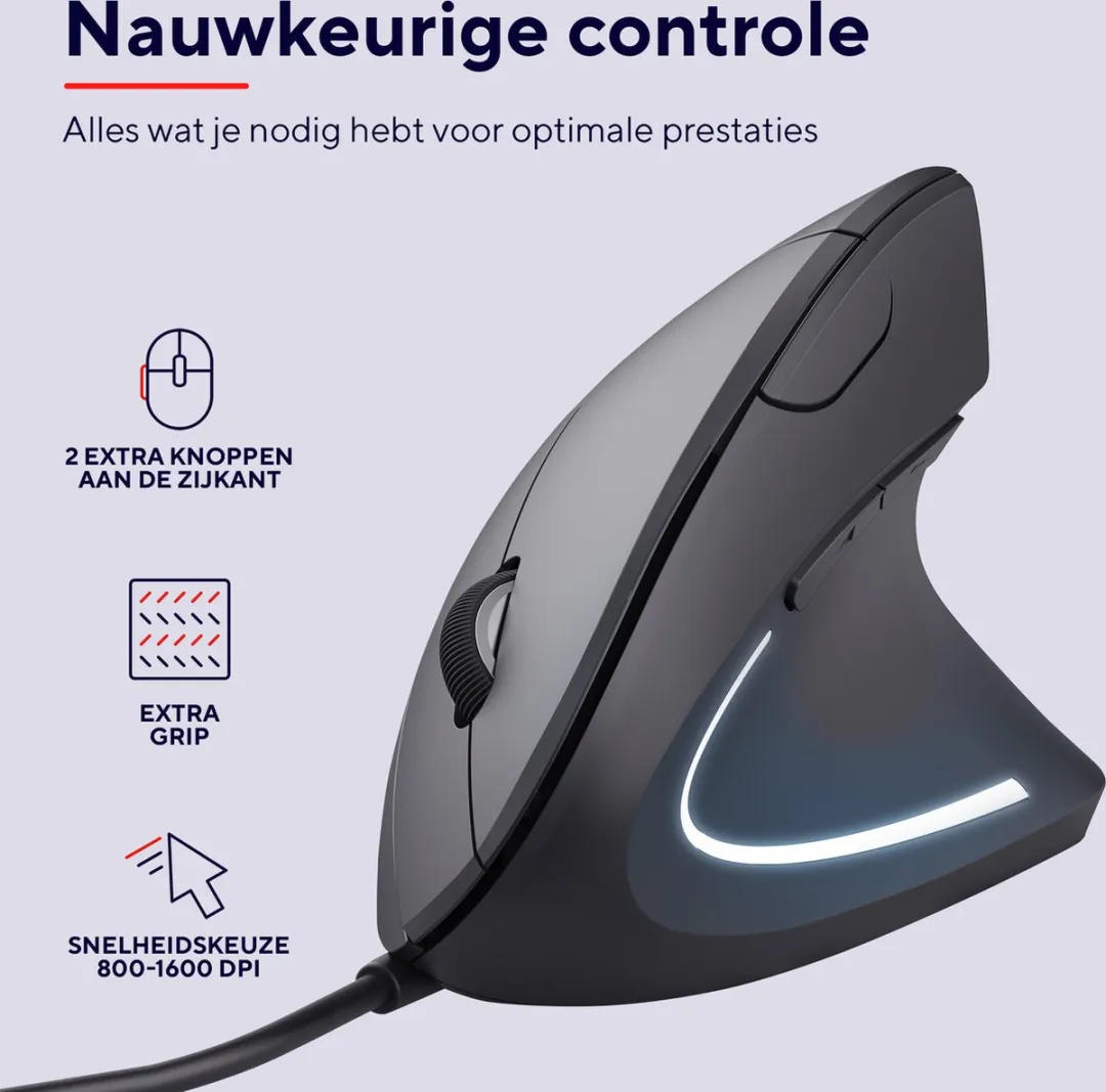 Trust Verto 22885 Verticale Bedrade Ergonomische Muis - Grijs