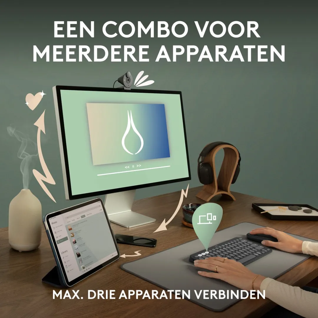 Logitech Pebble 2 Combo - Draadloos Toetsenbord & Muis - Grijs