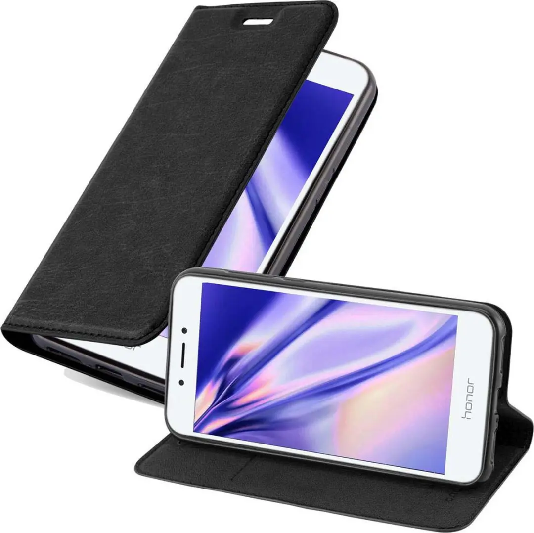 Cadorabo Hoesje geschikt voor Honor 6A in ZWARTE NACHT - Beschermhoes met magnetische sluiting, standfunctie en kaartvakje Book Case Cover Etui