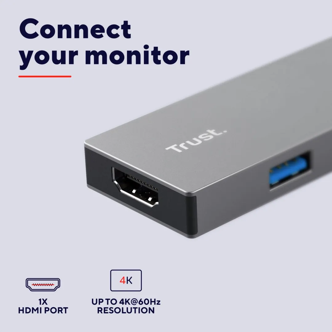 Trust Dalyx USB-C Hub 26062 - HDMI & 4 Poorten - Zilver