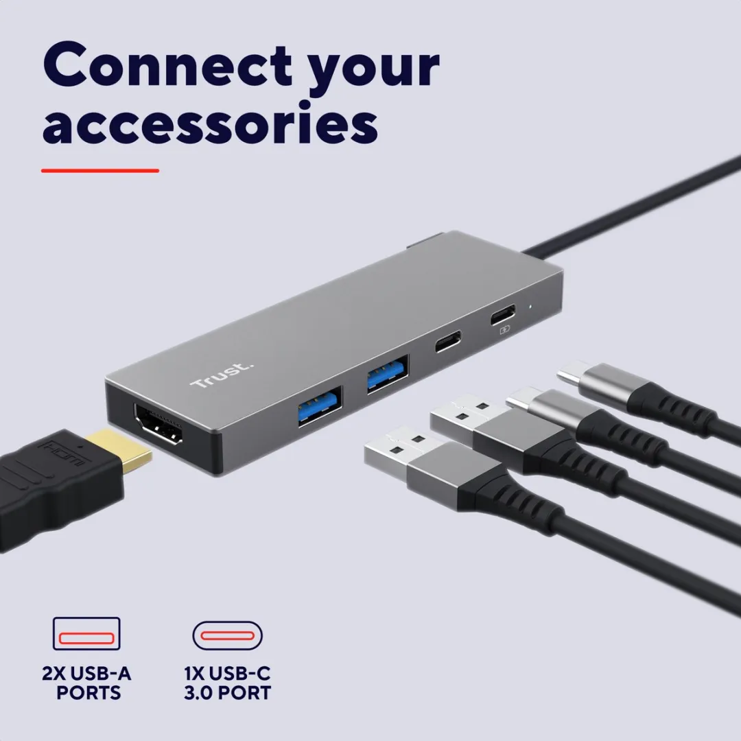 Trust Dalyx USB-C Hub 26062 - HDMI & 4 Poorten - Zilver