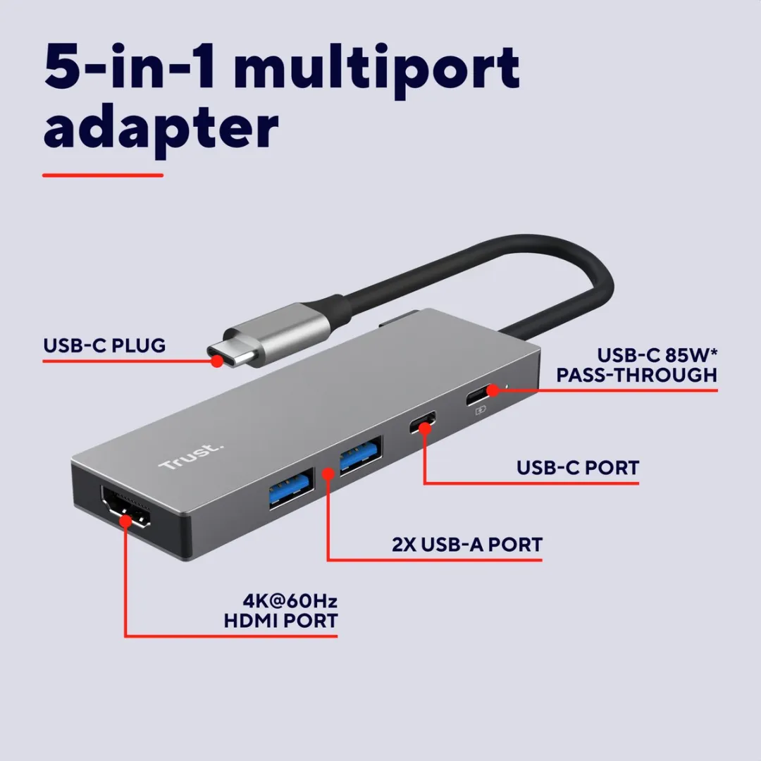 Trust Dalyx USB-C Hub 26062 - HDMI & 4 Poorten - Zilver
