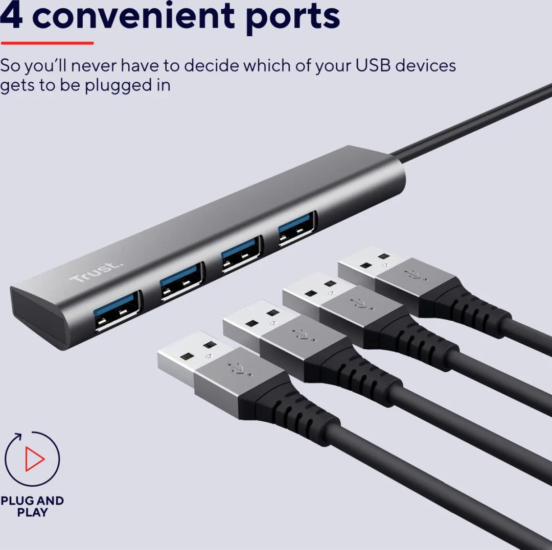 Trust Halyx USB-hub 4 Poorten USB-A 3.2 Gen1 - Donkergrijs