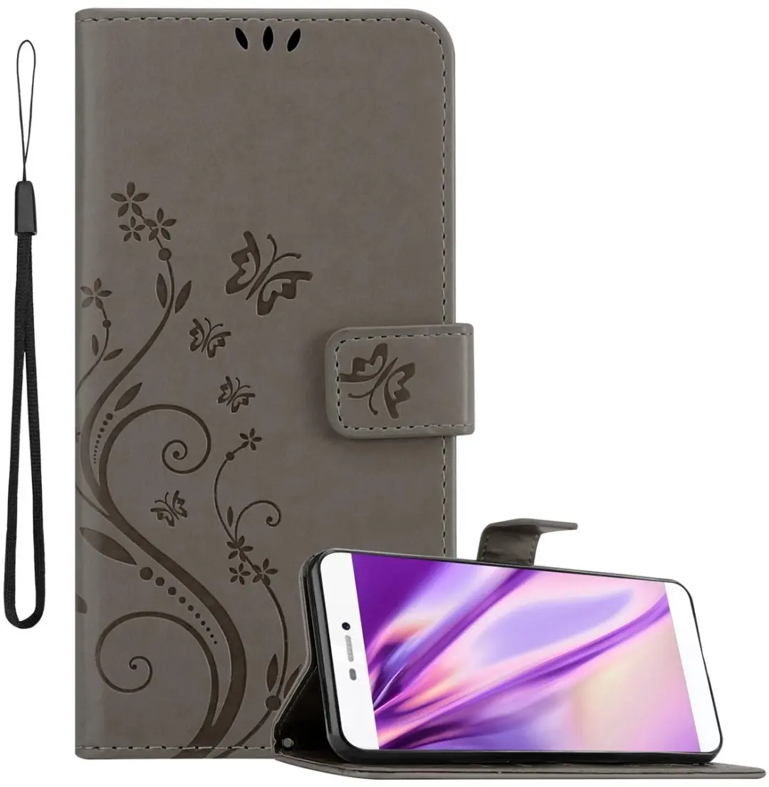 Cadorabo Hoesje geschikt voor Huawei P8 in BLOEMEN GRIJS
