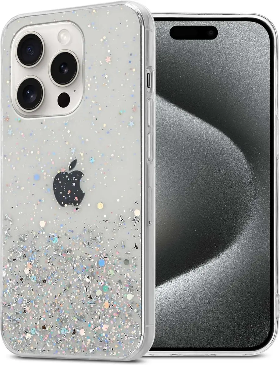Cadorabo Hoesje geschikt voor Apple iPhone 15 PRO in Transparant met Glitter - Beschermhoes van flexibel TPU silicone met fonkelende glitters Case Cover Etui