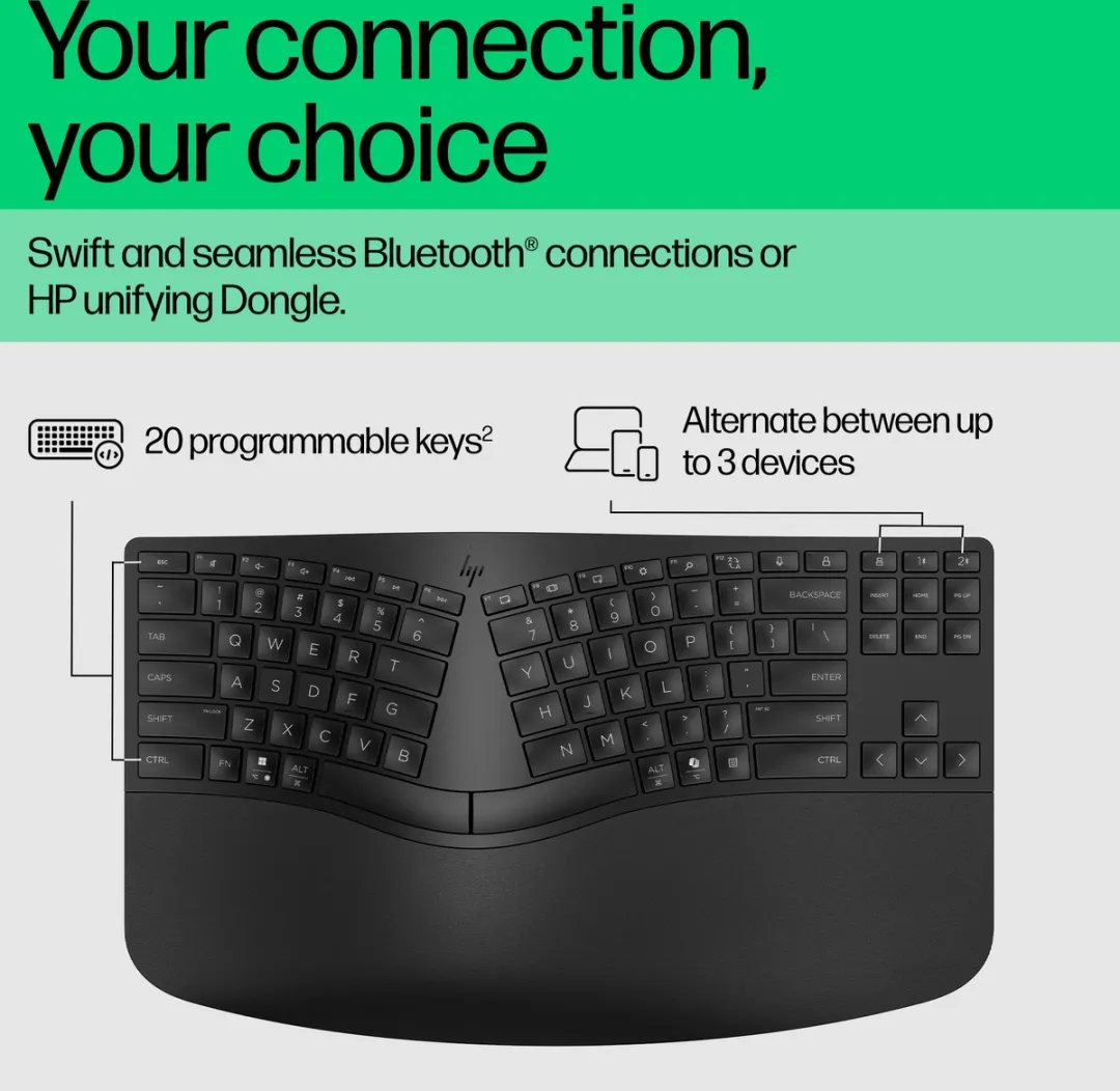 HP 960 Ergonomisch Draadloos Toetsenbord - Zwart ISO