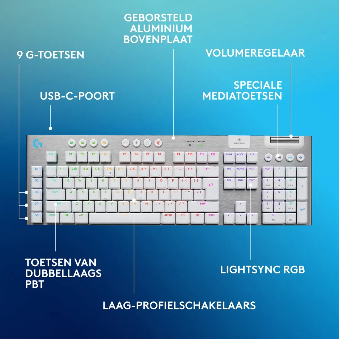 Logitech G G915 X Lightspeed Draadloos Toetsenbord Tactile Wit - afbeelding 6 van 6