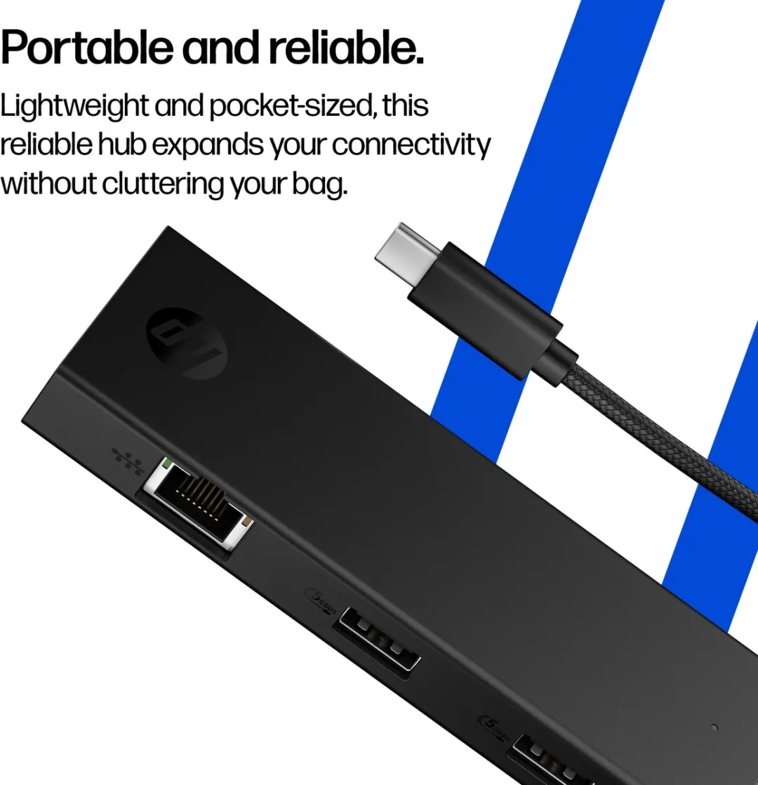 HP PRTBLE USB-C HUB B8SV8AA#ABB - Zwart - afbeelding 6 van 6