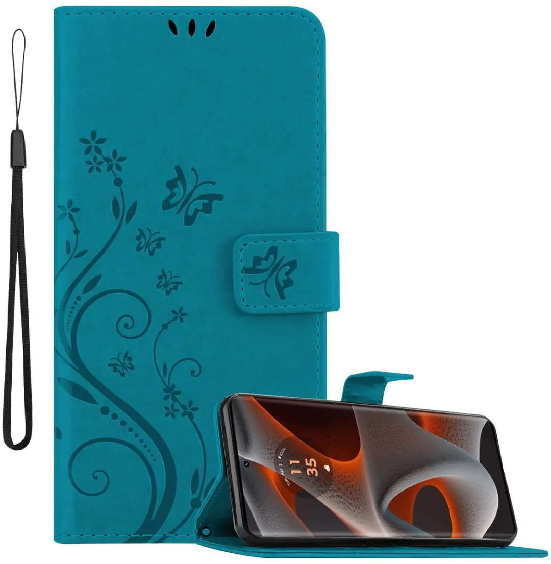 Cadorabo Hoesje geschikt voor Motorola Moto Edge 50 Pro in BLOEMEN BLAUW