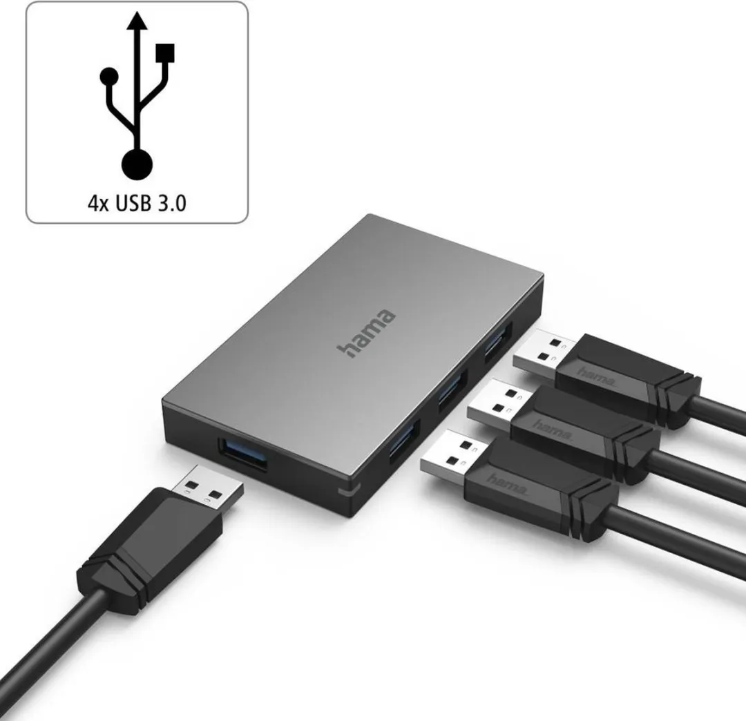 Hama USB 3.0 Hub 4 Poorten 00200115 - Grijs