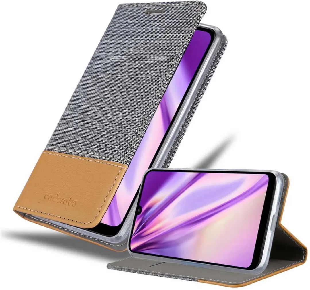 Cadorabo Hoesje geschikt voor Xiaomi RedMi 7 in LICHTGRIJS BRUIN - Beschermhoes met magnetische sluiting, standfunctie en kaartvakje Book Case Cover Etui