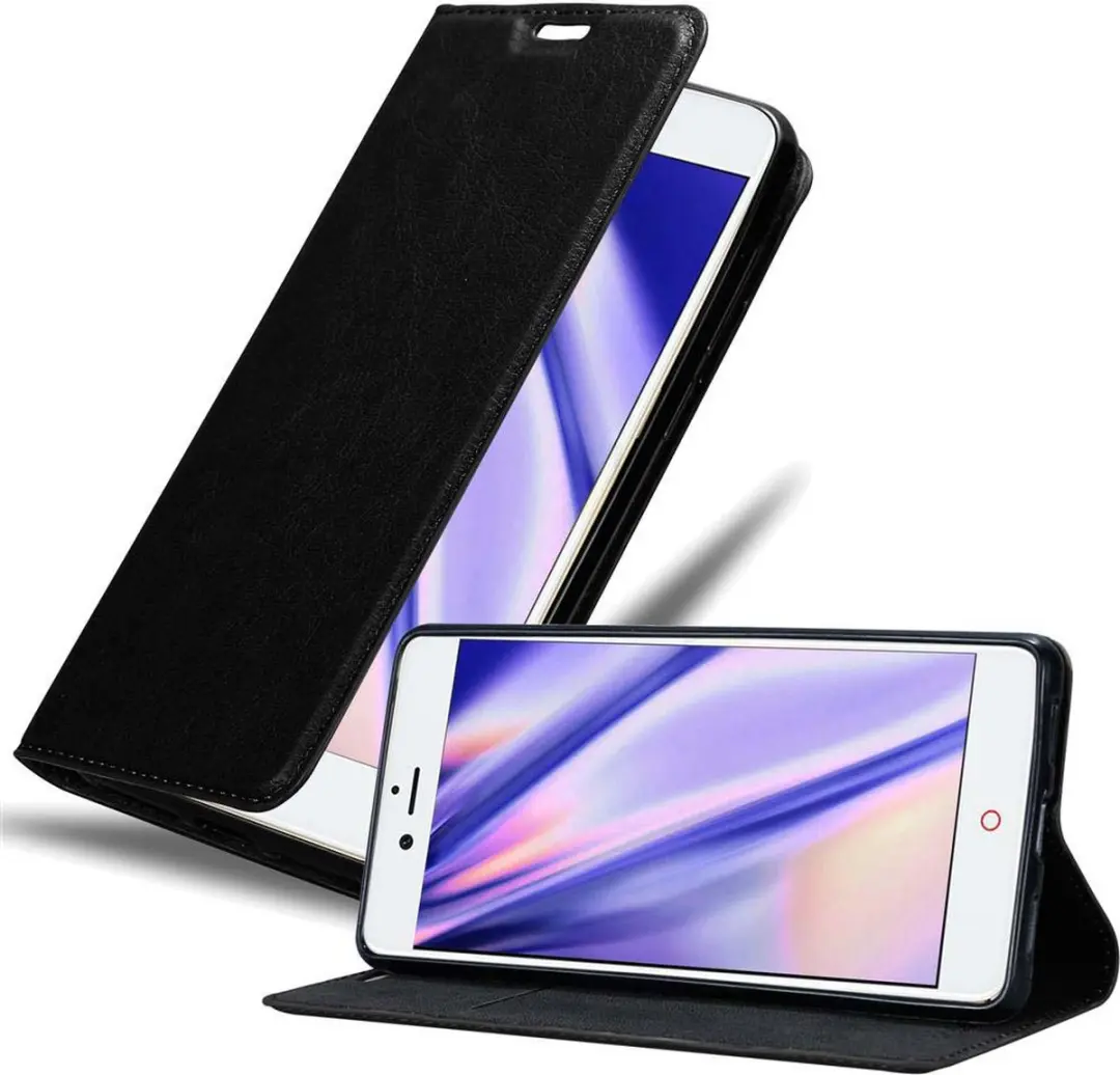 Cadorabo Hoesje geschikt voor ZTE Nubia Z11 in ZWARTE NACHT - Beschermhoes met magnetische sluiting, standfunctie en kaartvakje Book Case Cover Etui