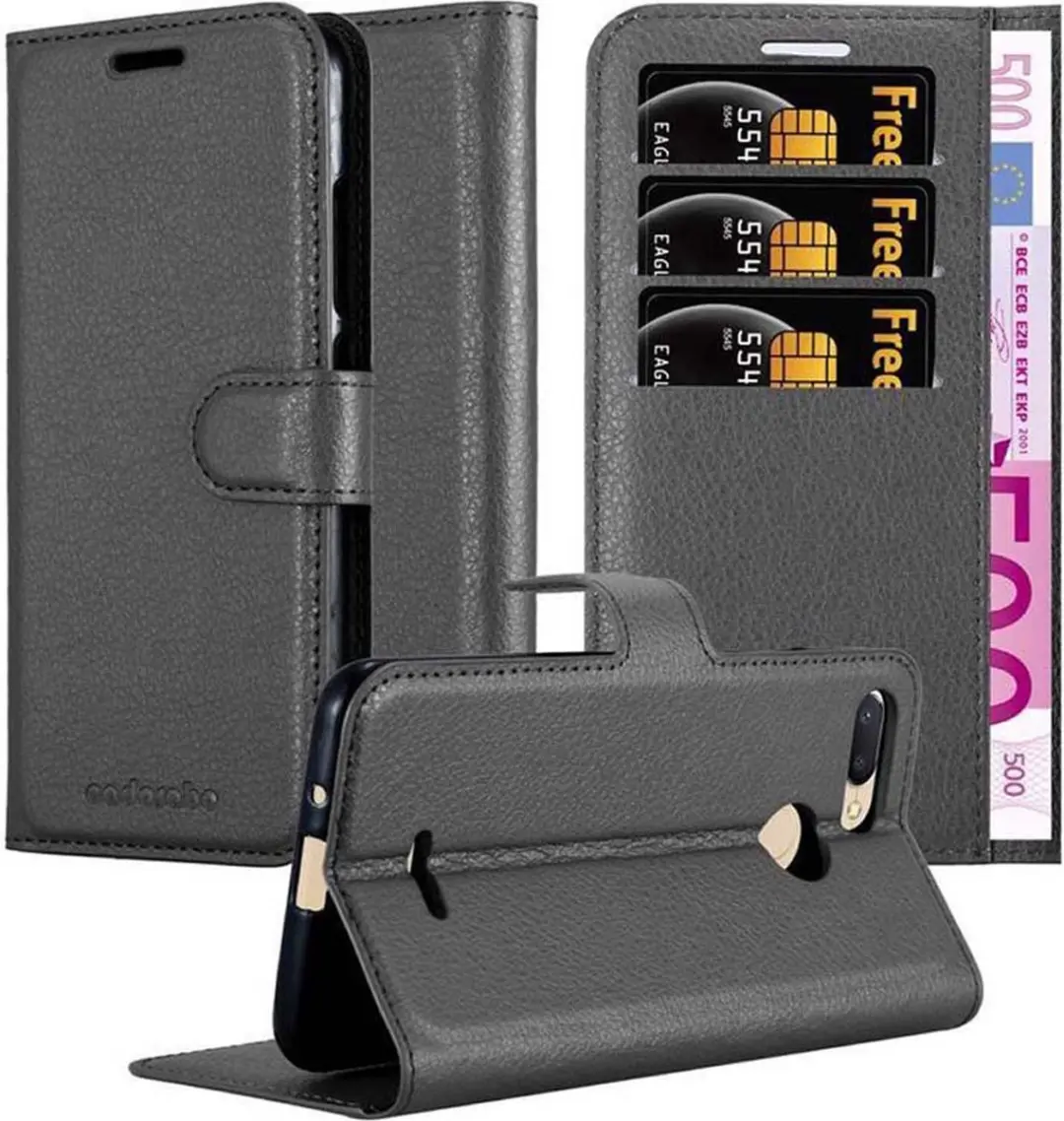 Cadorabo Hoesje geschikt voor Xiaomi RedMi 6 in PHANTOM ZWART - Beschermhoes met magnetische sluiting, standfunctie en kaartvakje Book Case Cover Etui