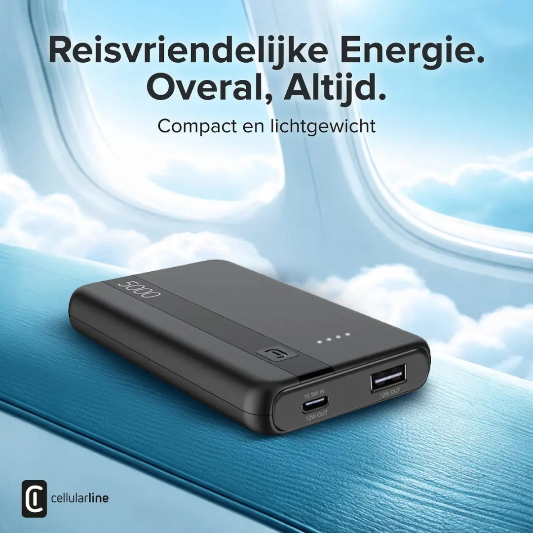 Cellularline Entry PBENTRY5000K Powerbank 5000mAh - Zwart - afbeelding 4 van 6