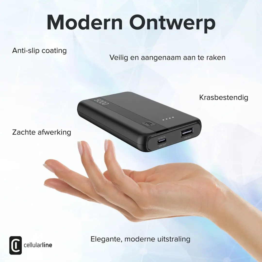Cellularline Entry PBENTRY5000K Powerbank 5000mAh - Zwart - afbeelding 6 van 6