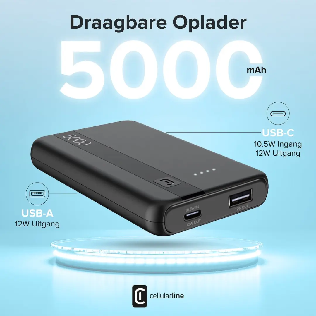 Cellularline Entry PBENTRY5000K Powerbank 5000mAh - Zwart - afbeelding 5 van 6