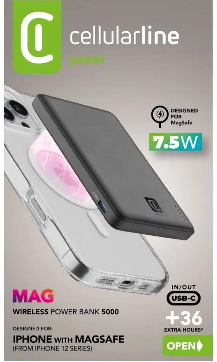 Cellularline MAG 5000 Powerbank PBNEWMAG5000K - Zwart - afbeelding 5 van 6