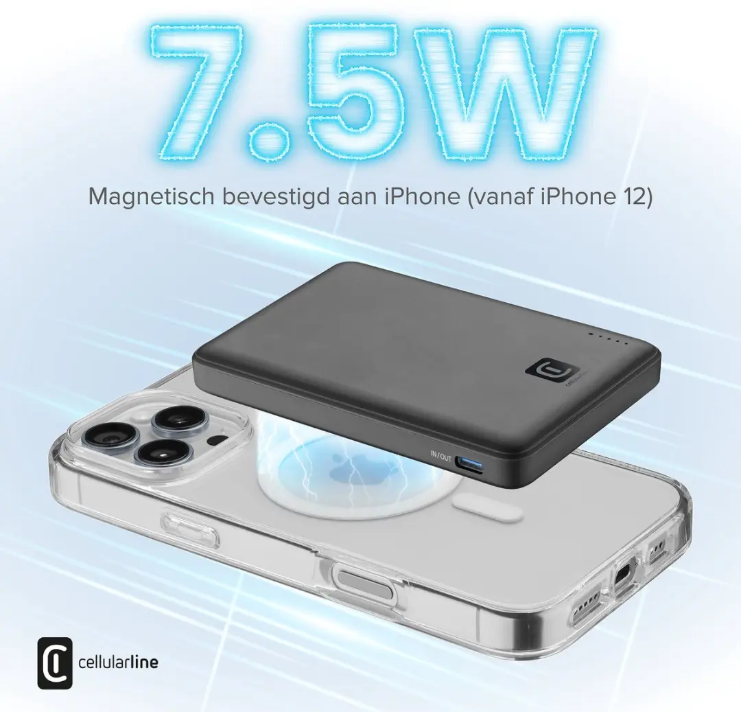 Cellularline MAG 5000 Powerbank PBNEWMAG5000K - Zwart - afbeelding 3 van 6