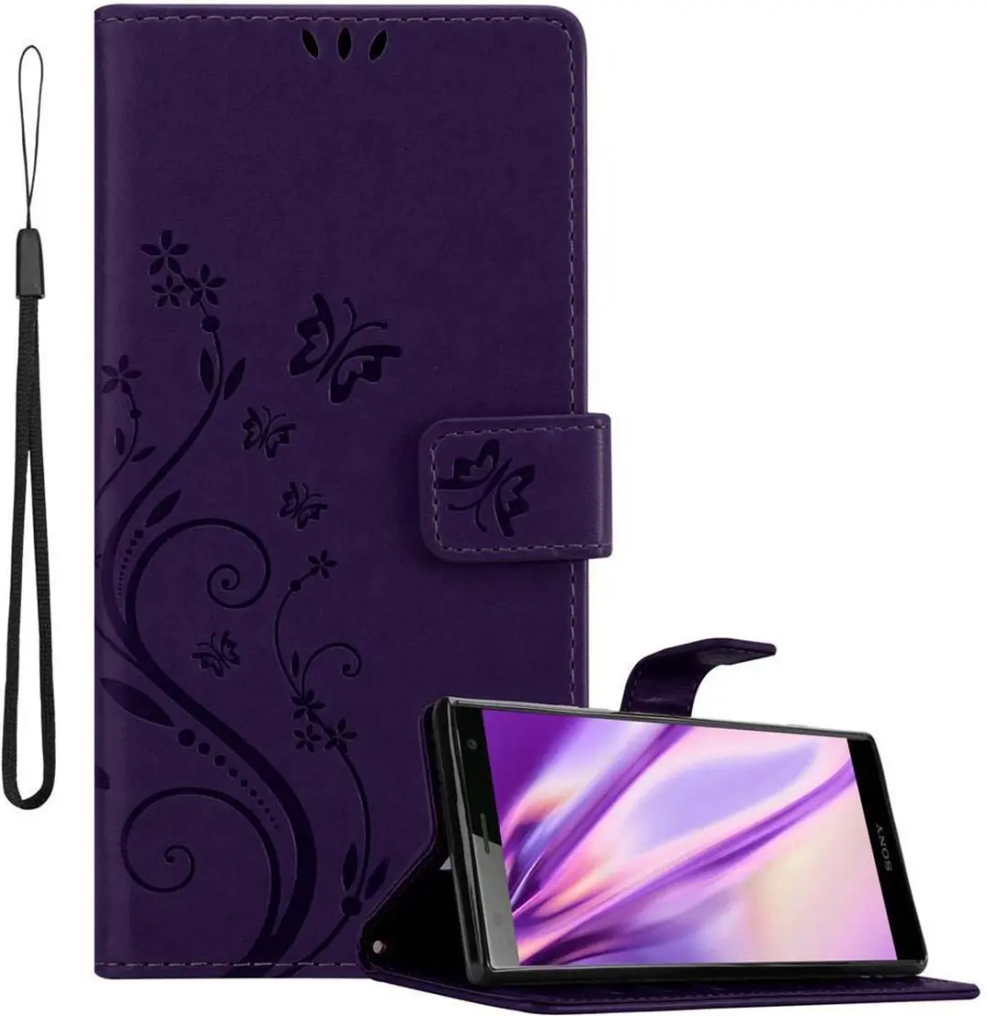 Cadorabo Hoesje geschikt voor Sony Xperia XZ2 in BLOEMEN DONKER PAARS