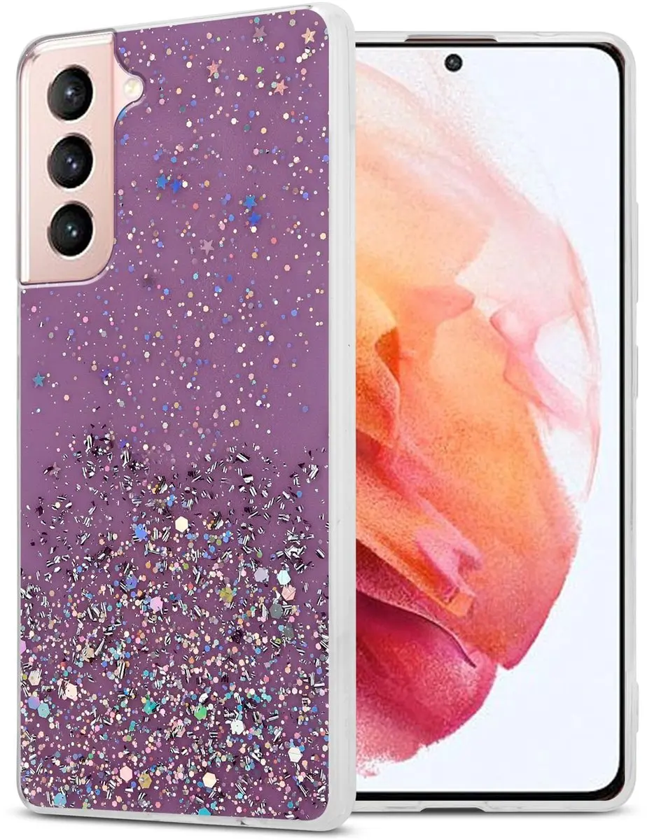 Cadorabo Hoesje geschikt voor Samsung Galaxy S21 5G in Paars met Glitter