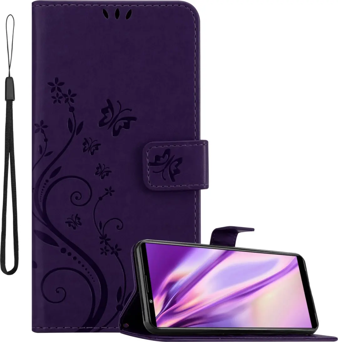 Cadorabo Hoesje geschikt voor Sony Xperia PRO-I in BLOEMEN DONKER PAARS